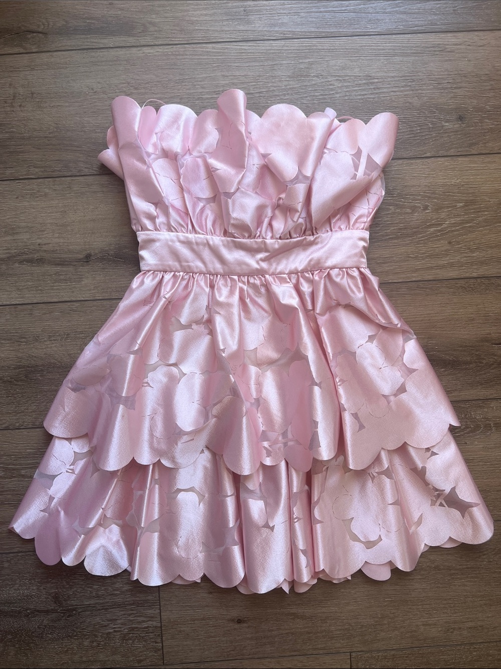 Pinko Light Pink Satin Floral Scallop Party Dress